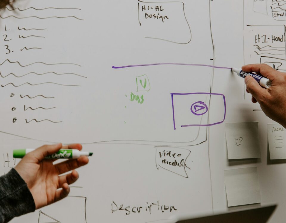 two people drawing on whiteboard
