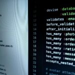 Detailed view of Ruby on Rails code highlighting software development intricacies.